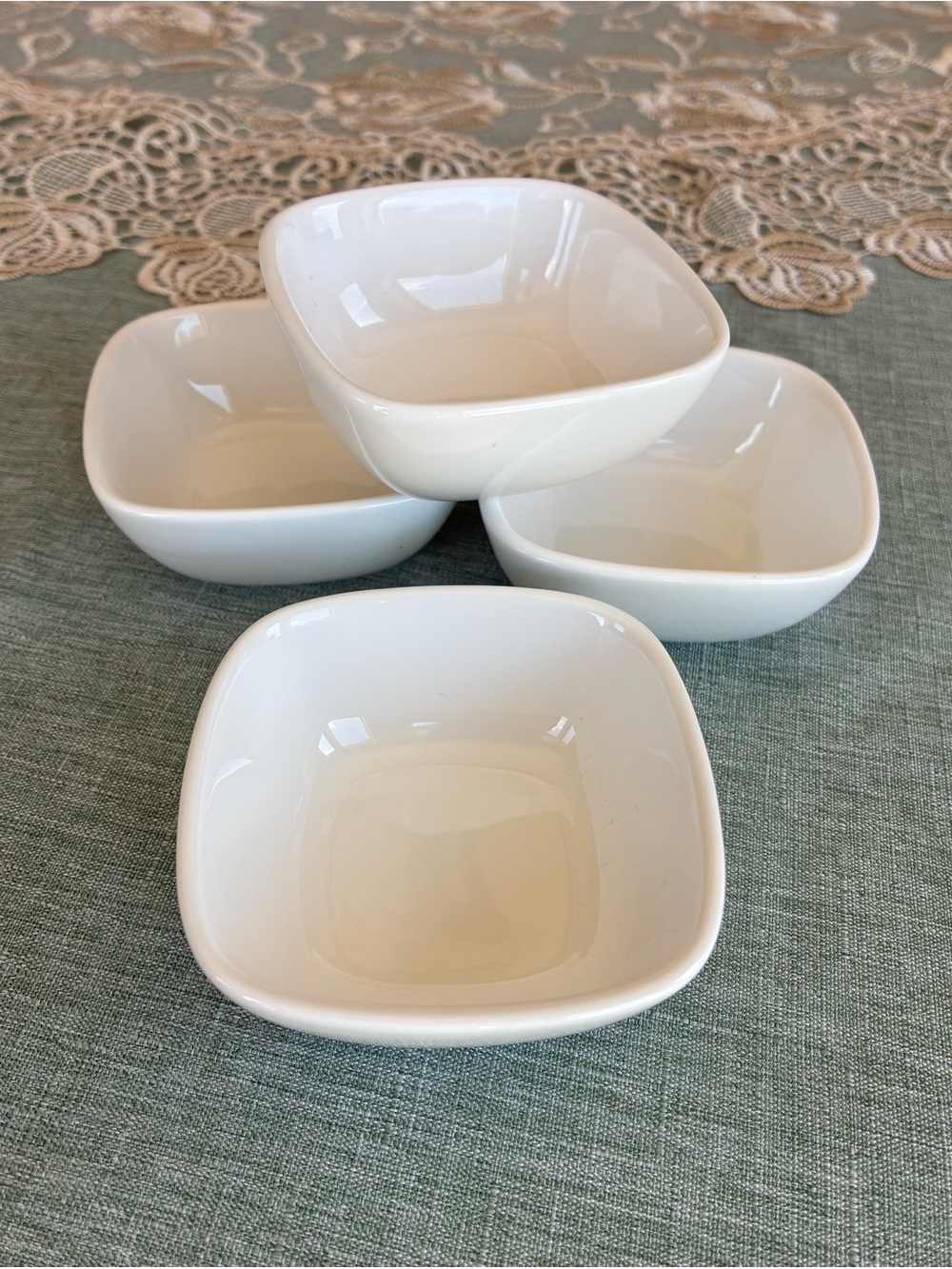 White Ceramic Square Dipping Bowls 2 oz - Set of 4